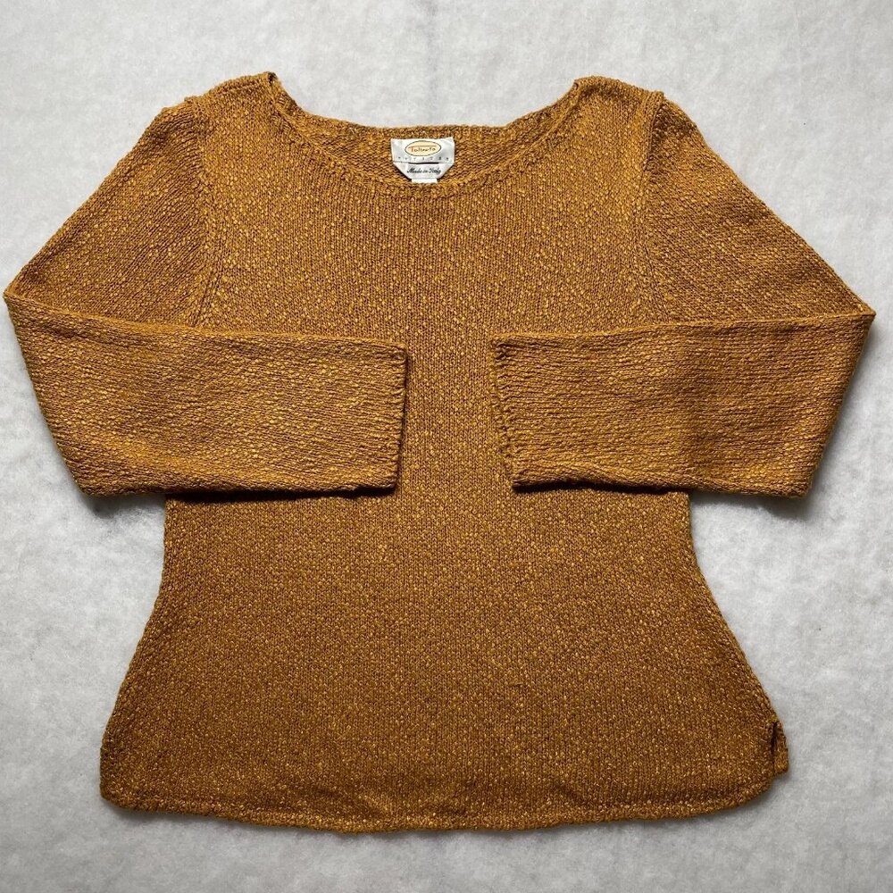 Vintage Talbots Womens Mustard Yellow Bouclé Knit Warm Pullover Sweater Size PL